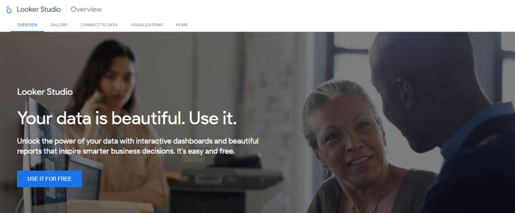 A snapshot of Looker Studio's homepage