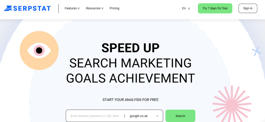 A snapshot of Serpstat's homepage