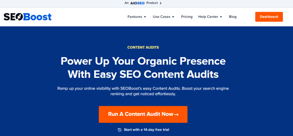 A snapshot of SEOBoost’s Content Audit Feature's homepage
