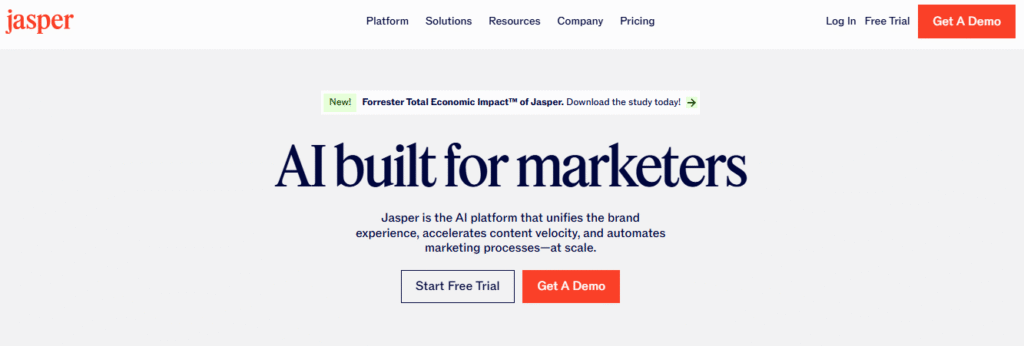 Jasper AI A snapshot of Jasper AI's homepage
