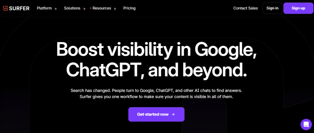 A snapshot of SurferSEO's homepage