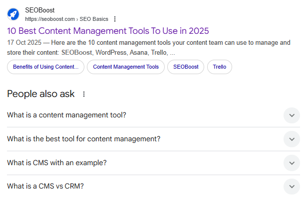 A snapshot of Google's SERP placement including the PAA box