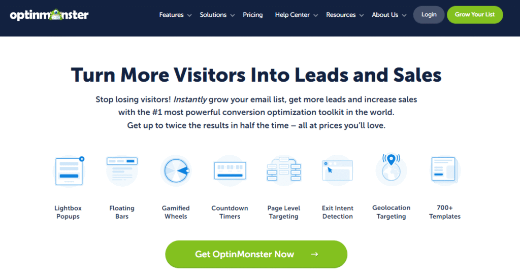 OptinMonster A snapshot of OptinMonster's homepage