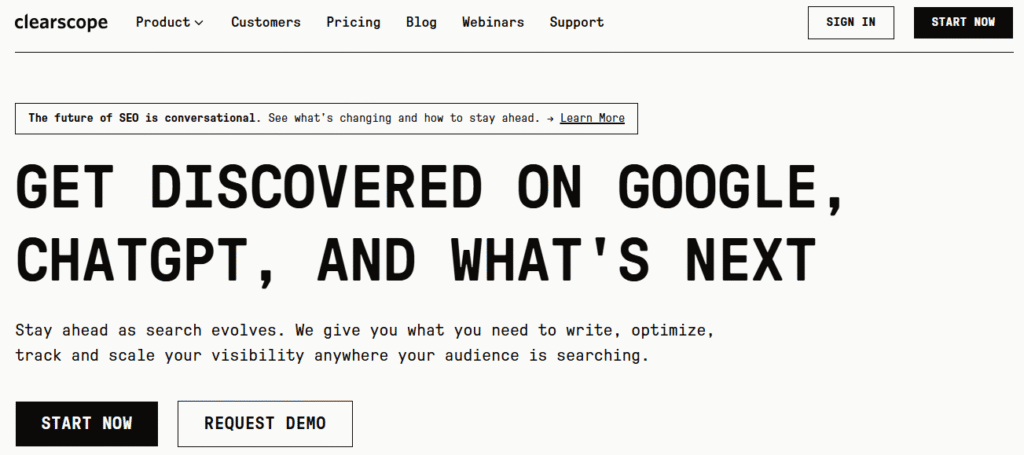 A snapshot of Clearscope's homepage