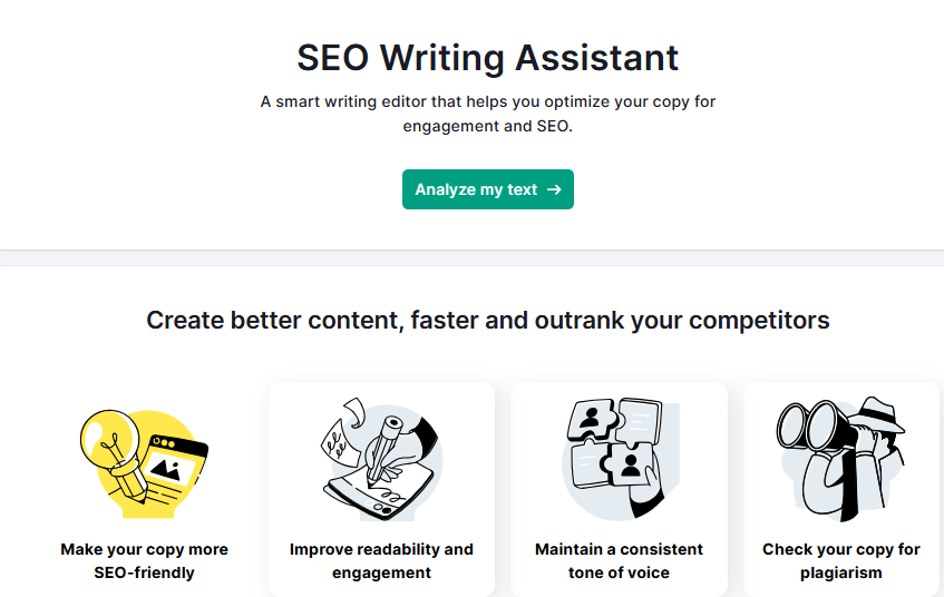 A snapshot of Semrush SEO Writing Assistant's homepage