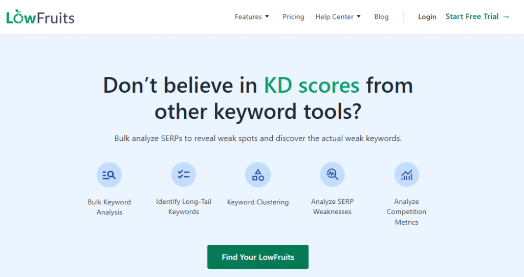 LowFruits A snapshot of LowFruits homepage