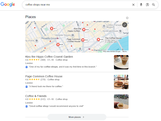 Local Pack Results A snapshot of Local Pack Results section in Google