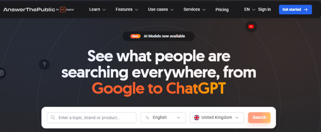 AnswerThePublic A snapshot of AnswerThePublic's homepage