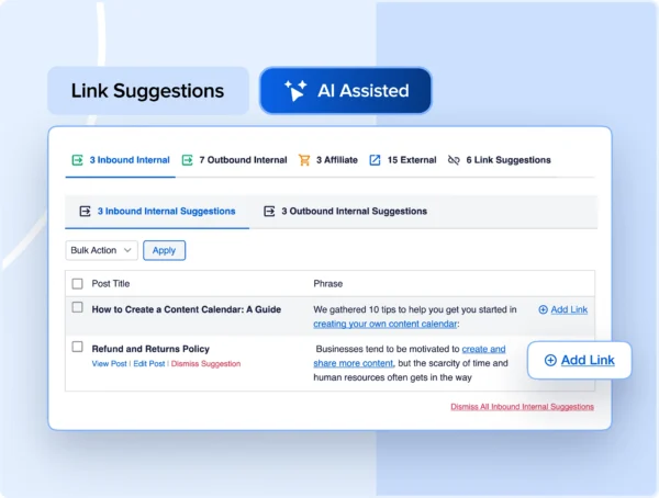 A snapshot of AIOSEO's Link Assistant feature